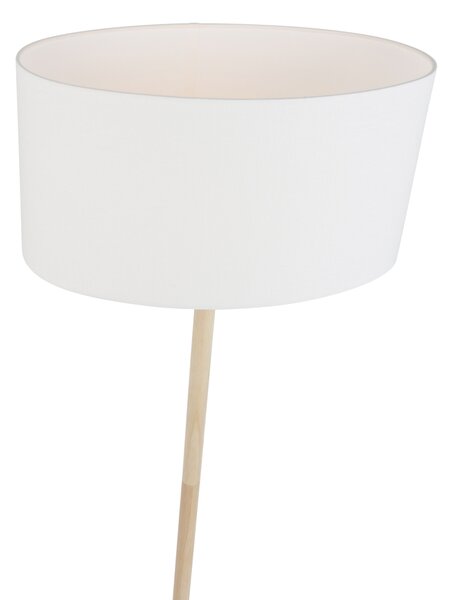 Drevená stojaca lampa s oválnym ľanovým tienidlom biela 50cm - Mels