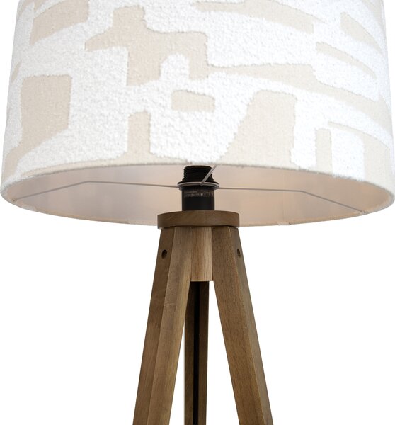 Drevená stojaca lampa s béžovým a bielym pruhovaným tienidlom 50 cm - Tripod Classic