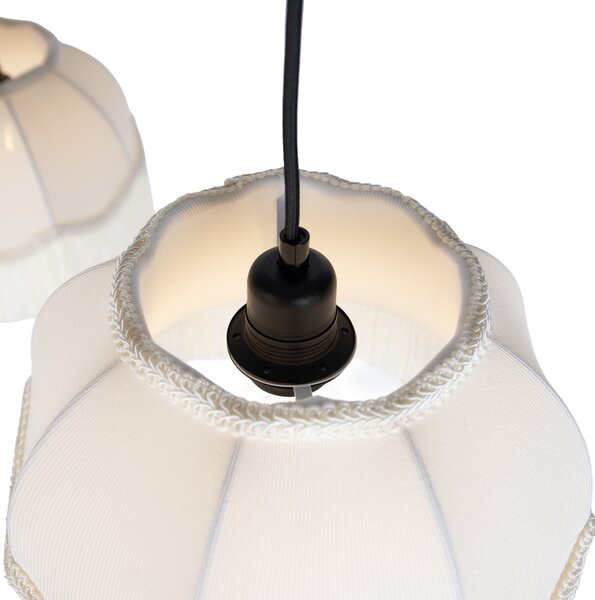 Závesná lampa čierna s béžovým tienidlom a bielym interiérom 31,5 cm 3-svetlá - Cava