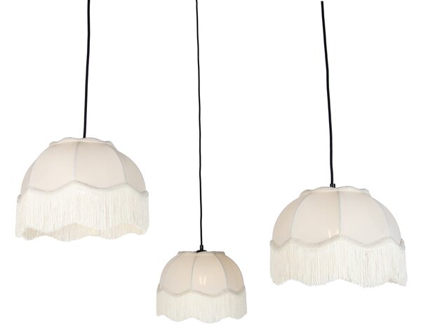 Závesná lampa čierna s béžovým tienidlom a bielym interiérom 31,5 cm 3-svetlá - Cava