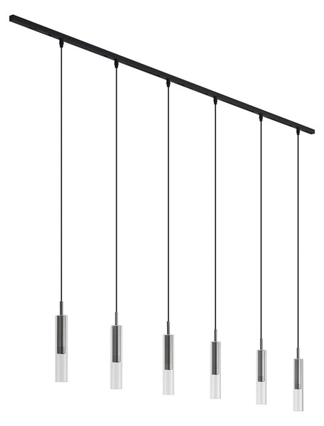 Moderný koľajnicový systém čierny so 6 závesnými svietidlami Gunmetal 1-fázový - Slimline Loyce