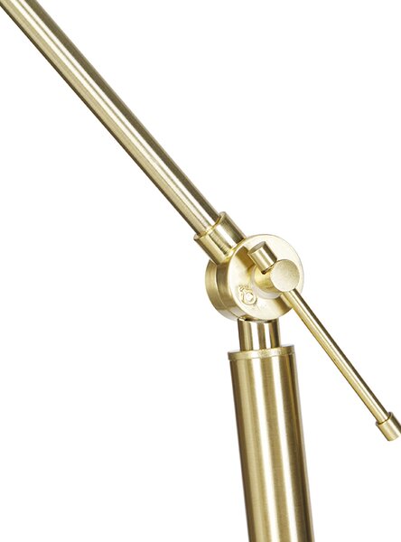 Stojacia lampa zlatá nastaviteľná s bielym a béžovým pruhovaným tienidlom 50 cm - Editor