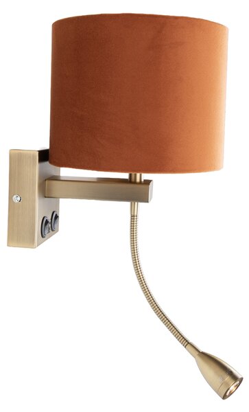 Nástenná lampa bronzová s flexibilným ramenom a oranžovým tienidlom so zlatým interiérom 18cm - Brescia Combi
