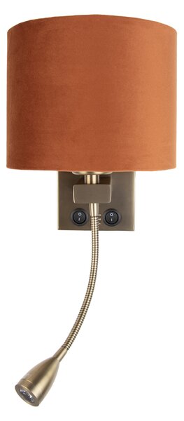 Nástenná lampa bronzová s flexibilným ramenom a oranžovým tienidlom so zlatým interiérom 18cm - Brescia Combi