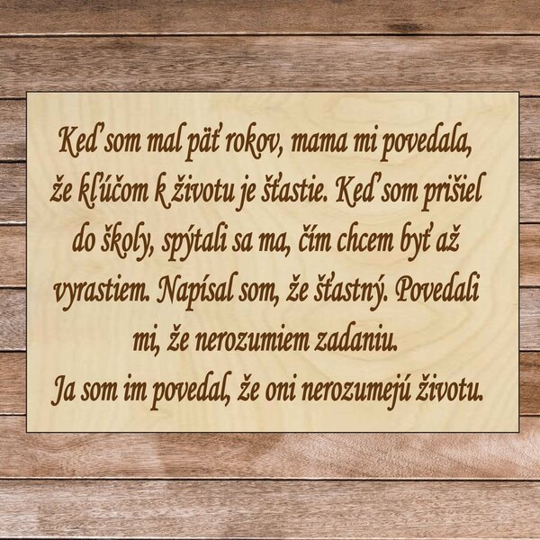 Drevená tabuľka s textom - Kľúč k životu | SENTOP T001