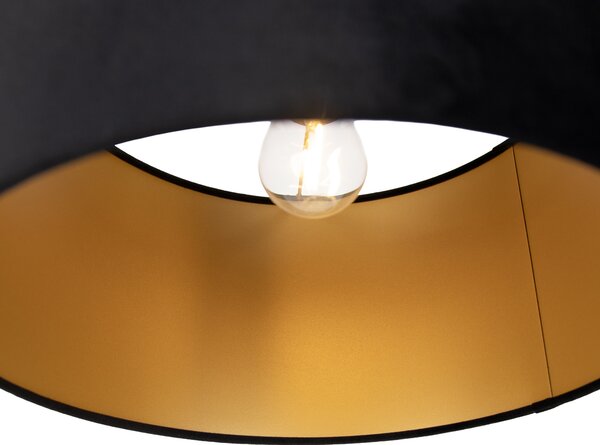 Závesná lampa čierna so zástrčkou a čiernym tienidlom so zlatým interiérom 35 cm - Cavalux
