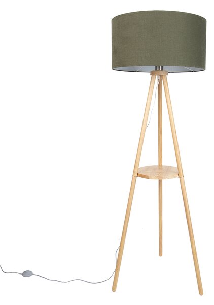 Drevená stojacia lampa s trojnožkou so zeleným tienidlom 50 cm - Lou