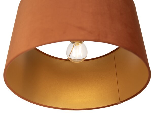 Závesná lampa čierna so zástrčkou a oranžovým tienidlom so zlatým interiérom 35cm - Cavalux