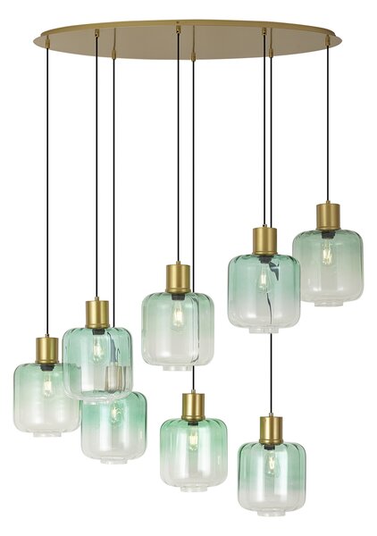 Hotelová elegantná závesná lampa mosadzná s modrým a zeleným sklom 8-svetiel - Qara
