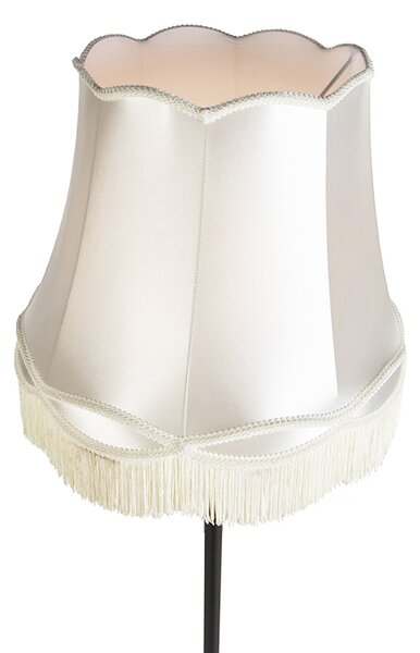 Retro stojaca lampa čierna s tienidlom v štýle babičky krémová 45 cm - Simplo