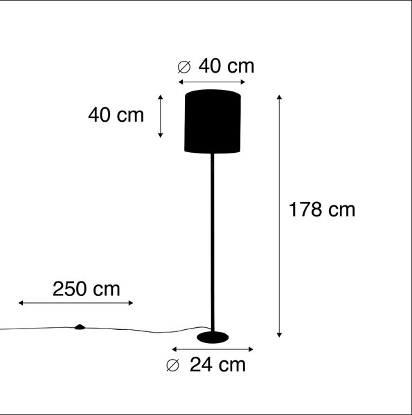 Stojaca lampa čierna s ružovým zamatovým tienidlom so zlatom 40 cm - Simplo
