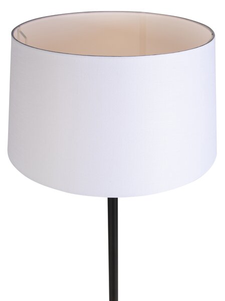 Stojaca lampa čierna s bielym ľanovým tienidlom 45 cm - Simplo