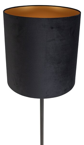 Stojacia lampa čierna s čiernym zamatovým tienidlom so zlatom 40 cm - Simplo
