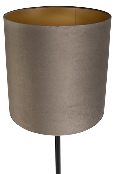 Stojaca lampa čierna s hnedo-sivým a zlatým zamatovým tienidlom 40 cm - Simplo