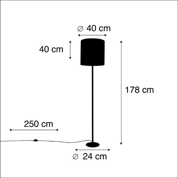 Stojaca lampa čierna s tienidlom z zamatu modré so zlatom 40 cm - Simplo