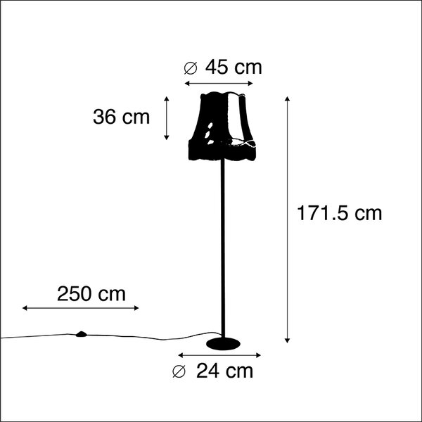 Retro stojaca lampa čierna s tienidlom v štýle babičky zlatá 45 cm - Simplo