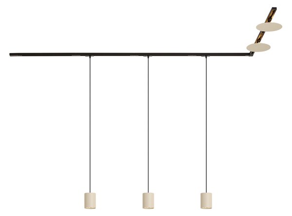Moderný koľajnicový systém čierny s 3 závesnými svietidlami a 2 béžovými stropnými svietidlami 1-fázový - Iconic Holt Pulley