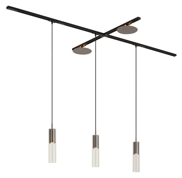 Moderný koľajnicový systém čierny s 3 závesnými svietidlami a 2 stropnými svietidlami Gunmetal 1-fázový - Iconic Lloyd Pulley
