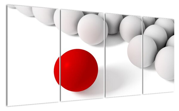 Červená guľa medzi bielymi - abstraktný obraz (Obraz 160x80cm)