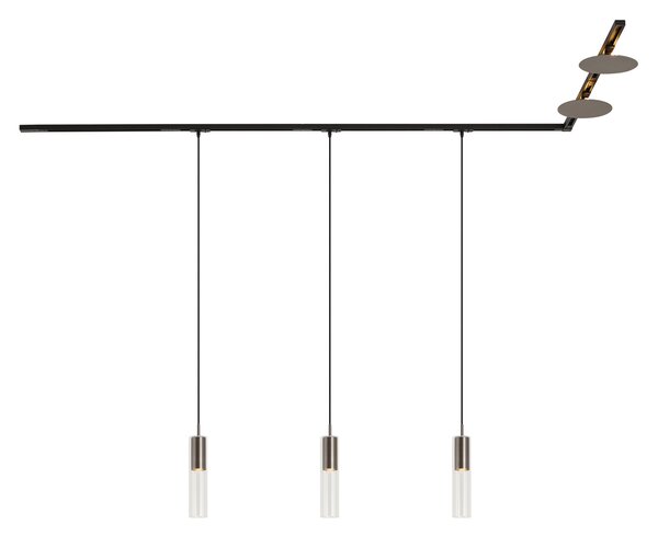 Moderný koľajnicový systém čierny s 3 závesnými svietidlami a 2 stropnými svietidlami Gunmetal 1-fázový - Iconic Lloyd Pulley