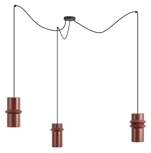 Retro závesná lampa červená s čiernou 3-svetlá - Monti