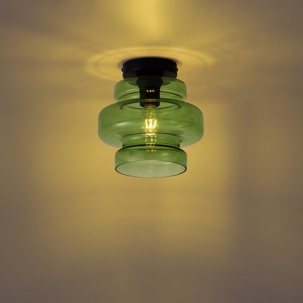Retro stropné svietidlo čierne so zeleným sklom - Denise