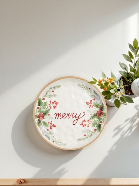 Sinsay - Vianočný keramický tanier s nápisom “Merry” - biela
