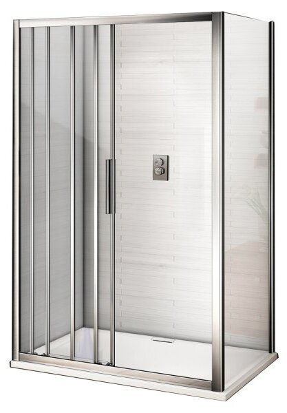 AFTER COMBI 100x90 Clear Sprchovací kút s trojdielnymi posuvnými dverami a pevnou bočnicou