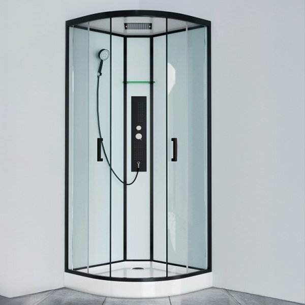 GLASS 90x90x225 Čierny Masážny sprchový box štvrťkruhový