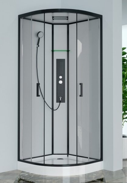 GLASS 90x90x225 Čierny Masážny sprchový box štvrťkruhový
