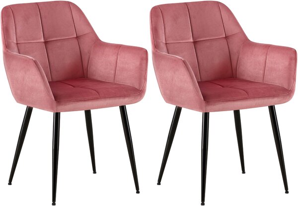 Jedálenská stolička Emia (SET 2 ks) ~ zamat, kovové nohy čierne - Ružová