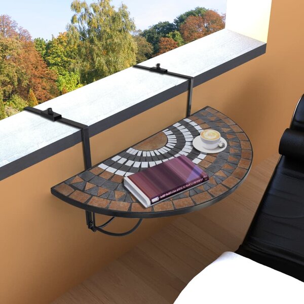 Závesný stolík na balkón, tehlovo biely, mozaikový