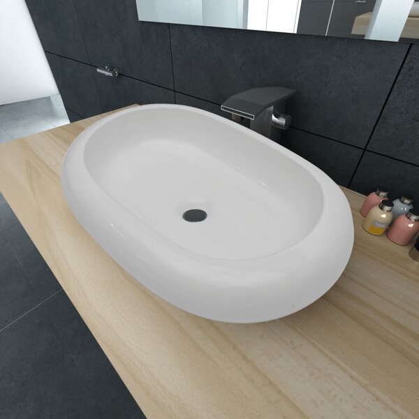 Luxusné keramické umývadlo, oválny tvar, biele, 63 x 42 cm