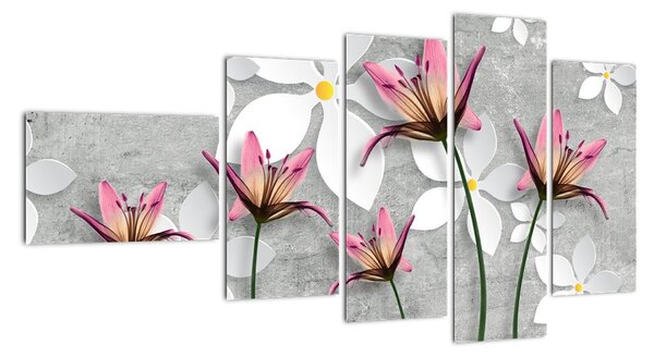 Abstraktný obraz kvetov na sivom pozadí (Obraz 110x60cm)