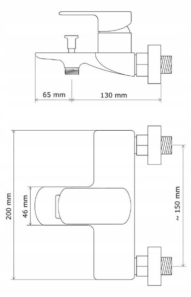 Gamma Cubic, nástenná vaňová batéria, čierna matná, GMA-BCCW-BK
