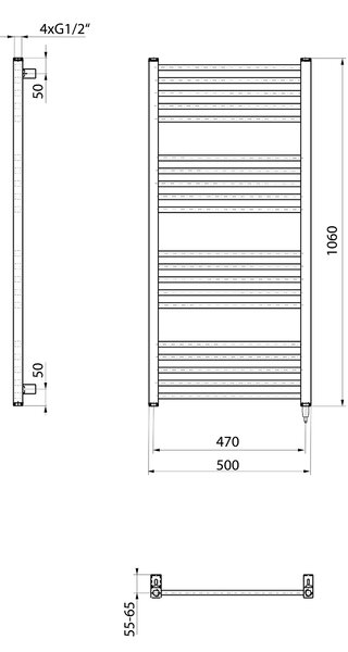 Sapho Sapho, METRO-E elektrické vykurovacie teleso, rovné, 500x1060 mm, 400 W, čierna matná, ME410B