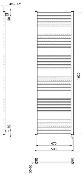Sapho Sapho, METRO-E elektrické vykurovacie teleso, rovné, 600x1620 mm, 800 W, čierna matná, ME616B