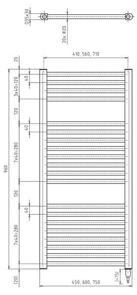 Aqualine Aqualine, DIRECT-E elektrické vykurovacie teleso, rovné, 450x960 mm, 300 W, čierna, ILE94TB
