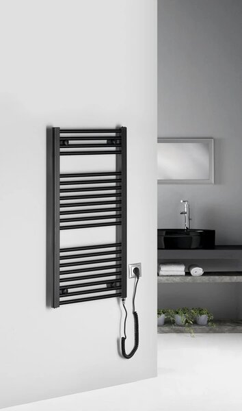 Aqualine Aqualine, DIRECT-E elektrické vykurovacie teleso, rovné, 450x960 mm, 300 W, čierna, ILE94TB