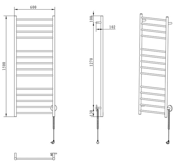 Sapho Sapho, REDONDO elektrický sušiak uterákov, guľatý, 600x1500 mm, 130 W, leštená nerez, ER250V