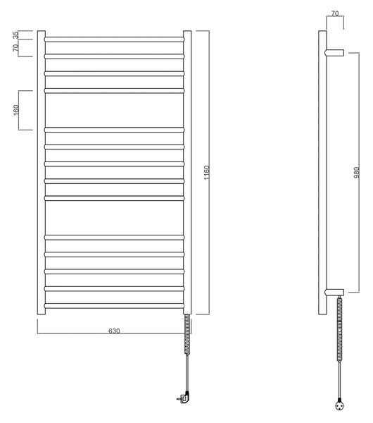 Sapho Sapho, REDONDO elektrický sušiak uterákov, guľatý, 630x1160 mm, 130 W, leštená nerez, ER230V