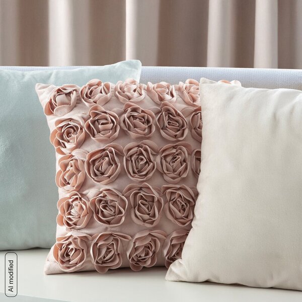 Dekorstudio Zamatová dekoračná obliečka na vankúš ROSES 45x45cm - béžová