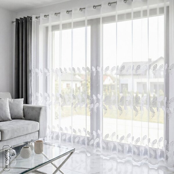 Dekorstudio Vyšívaná záclona MICHAELA na dekoračných krúžkoch 400x250cm - biela