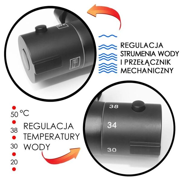 Erga Erga, termostatická sprchová batéria s horným 3/4" pripojením sprchového stĺpu, čierna matná, ERG-YKA-BW.FL-THERM-BLK