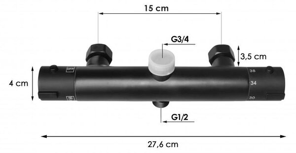 Erga Erga, termostatická sprchová batéria s horným 3/4" pripojením sprchového stĺpu, čierna matná, ERG-YKA-BW.FL-THERM-BLK