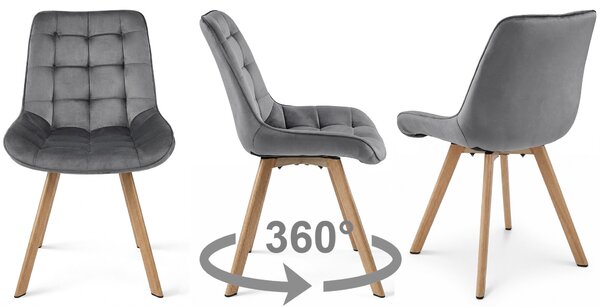 Dekorstudio Zamatová jedálenská stolička SORIA otočná o 360° - tmavosivá s nohami v dekore duba Počet stoličiek: 1ks