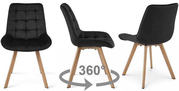Dekorstudio Zamatová jedálenská stolička SORIA otočná o 360° - čierna s nohami v dekore duba Počet stoličiek: 2ks