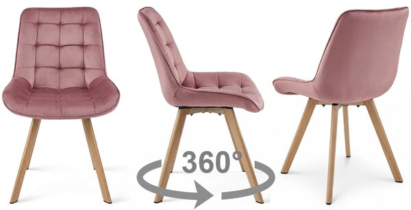 Dekorstudio Zamatová jedálenská stolička SORIA otočná o 360° - tmavoružová s nohami v dekore duba Počet stoličiek: 1ks