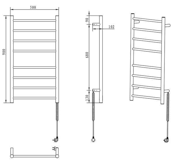 Sapho Sapho, REDONDO elektrický sušiak uterákov, guľatý, 500x900 mm, 75 W, čierny matná, ER220BV
