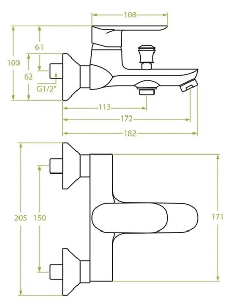 Laveo Appia, nástenná vaňová batéria, 150mm, chrómová, LAV-BLP_010D
